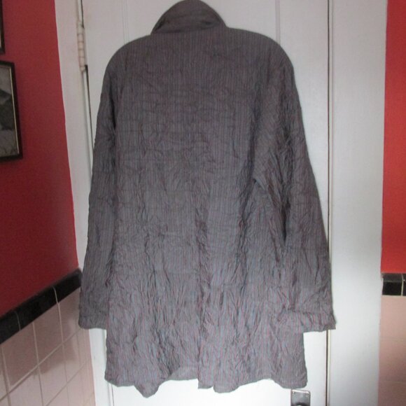 Babette SF Snap Shirt Jacket Crinkle Grey Stripe Unique Pockets Padded Collar - Picture 2 of 13